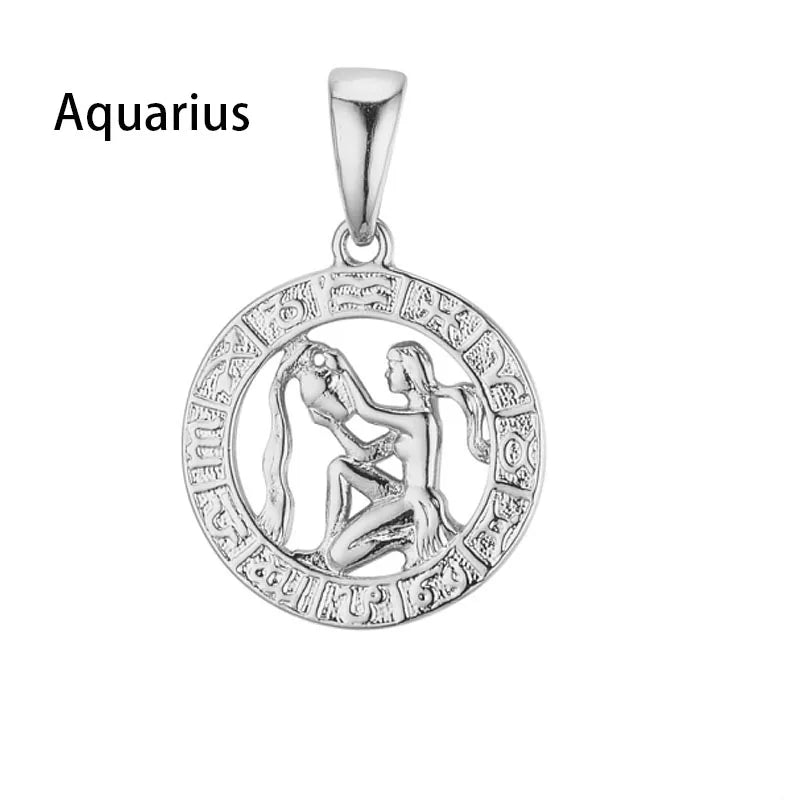 Constellation 585 Rose White Gold Color Zodiac Pendant