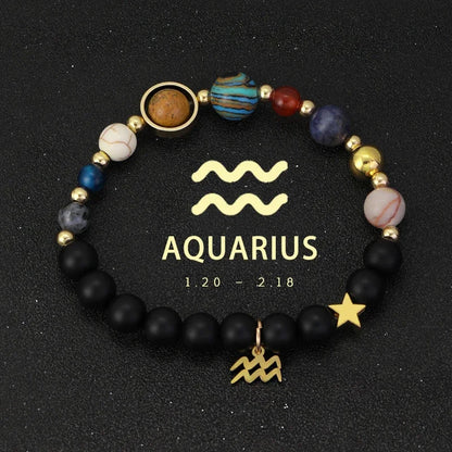 Zodiac Signs Cosmic Galaxies Natural Stone Solar System Constellation Bracelet