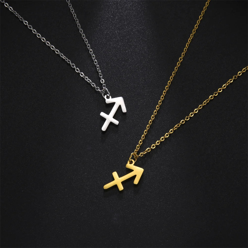 Zodiac Sign Stainless Steel or Gold Plated Pendant Necklace
