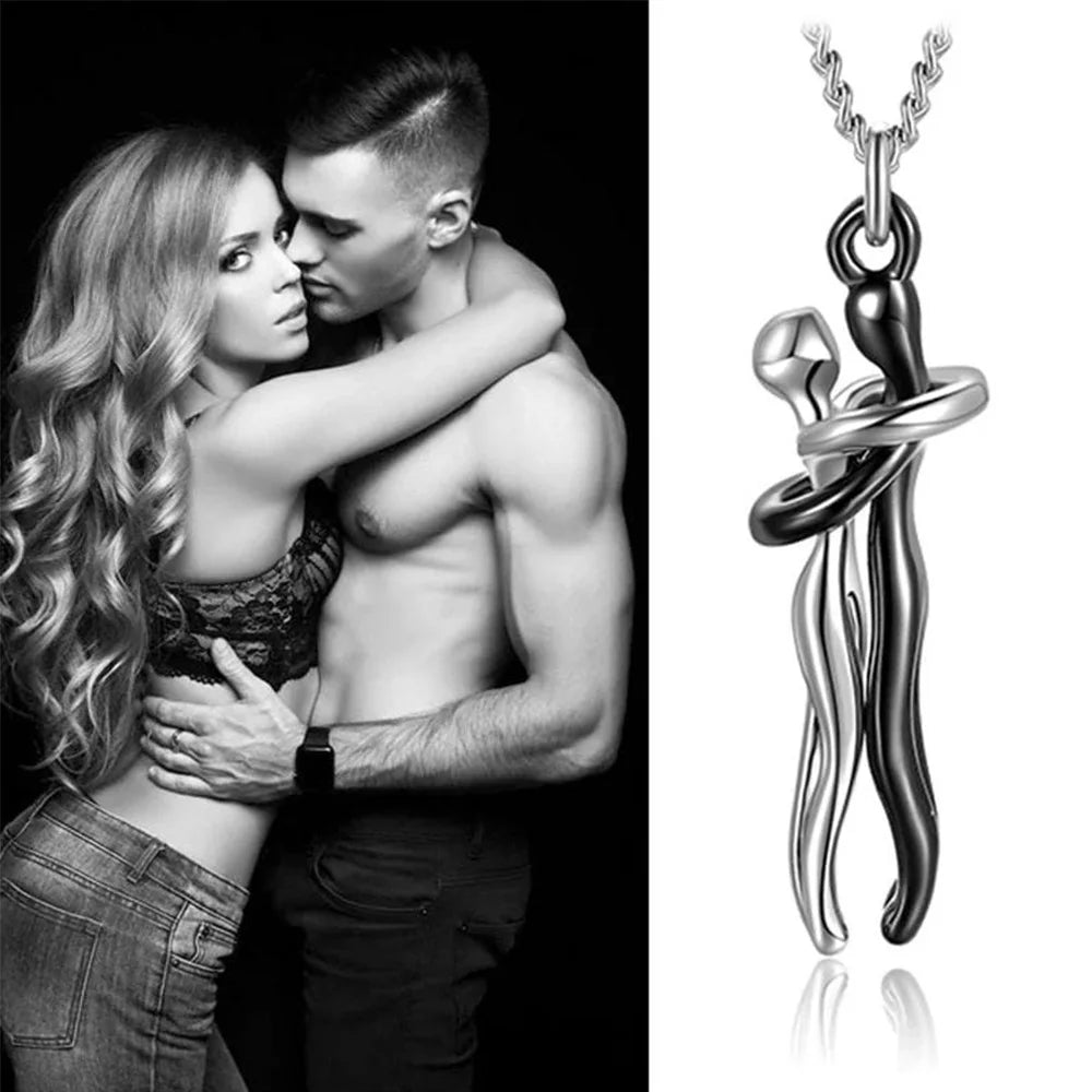 Black Hug Couple Necklace