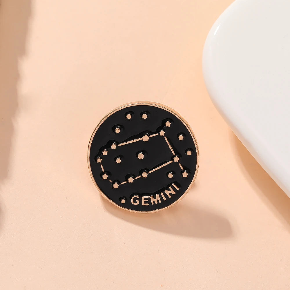 The Zodiac Collection Enamel Pins Constellation Round Brooch