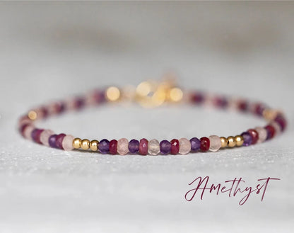 Amethyst Beaded Bracelet / February Birthstone / Aquarius & Pisces Zodiac