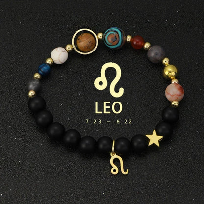Zodiac Signs Cosmic Galaxies Natural Stone Solar System Constellation Bracelet