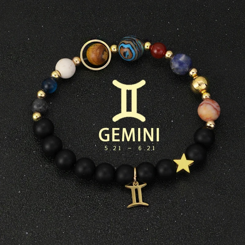 Zodiac Signs Cosmic Galaxies Natural Stone Solar System Constellation Bracelet