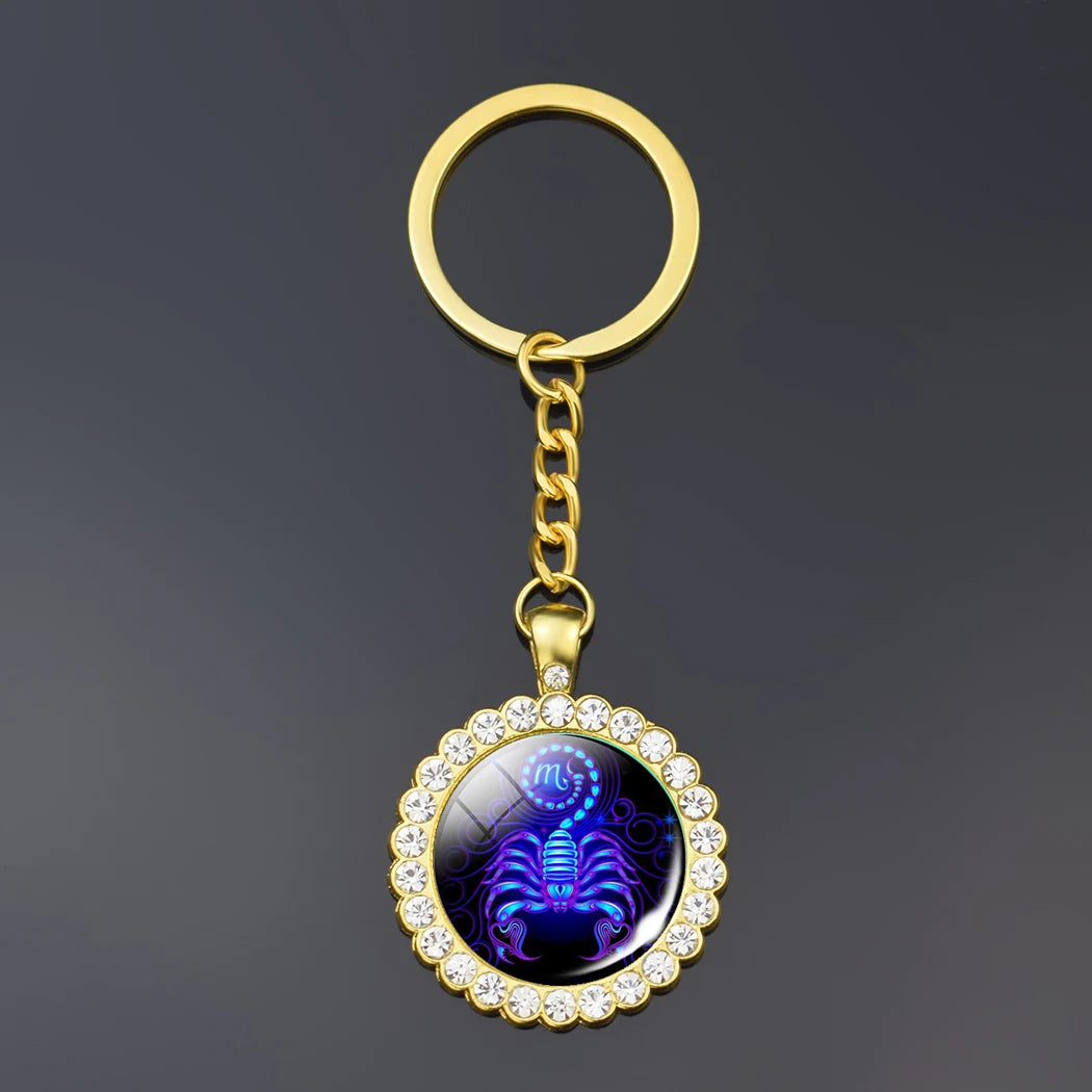 Constellation Double Side Cabochon Glass Ball Keychain