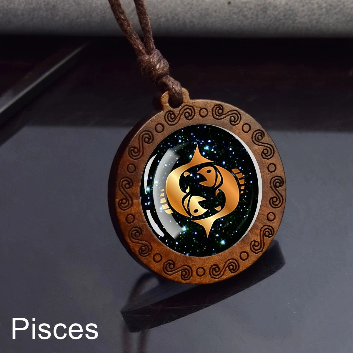 Zodiac Sign Rope Chain Constellation Wooden Pendant Necklace
