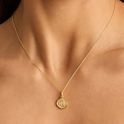 Constellation Vintage Zodiac Sign Coin Pendant Stainless Steel Necklace