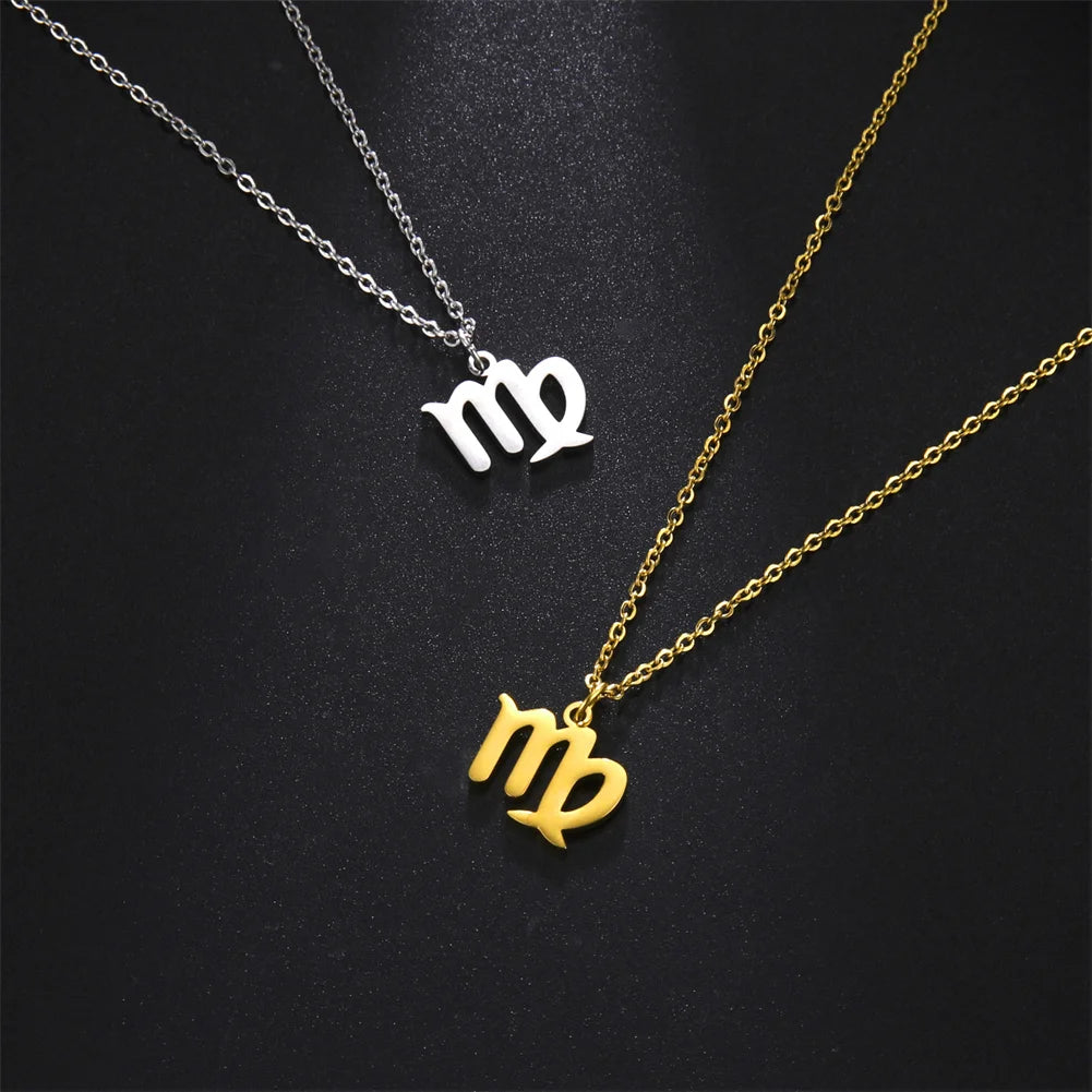 Zodiac Sign Stainless Steel or Gold Plated Pendant Necklace