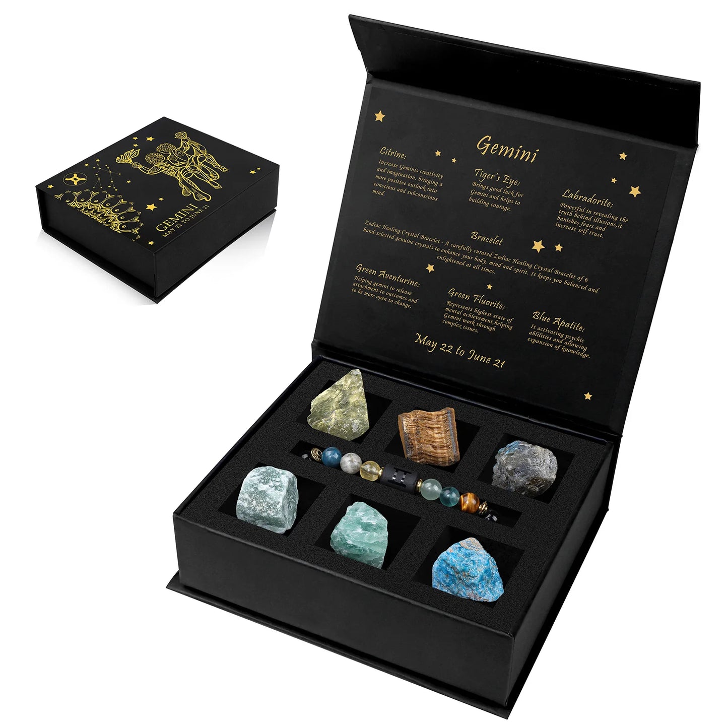Constellation Zodiac Sign Gift Box - Lapis Lazuli Amethysts Rope Bracelet With Raw Stone