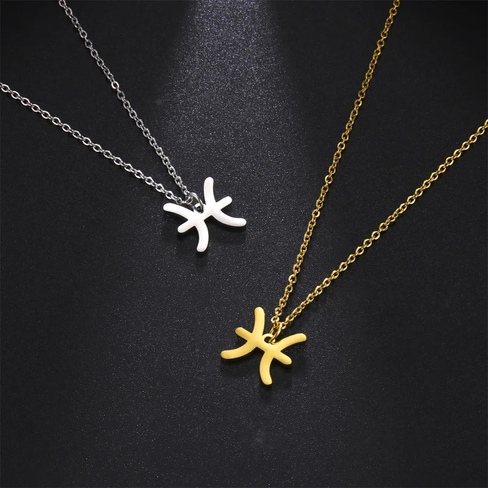 Zodiac Sign Stainless Steel or Gold Plated Pendant Necklace