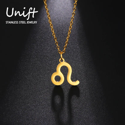 Zodiac Sign Stainless Steel or Gold Plated Pendant Necklace