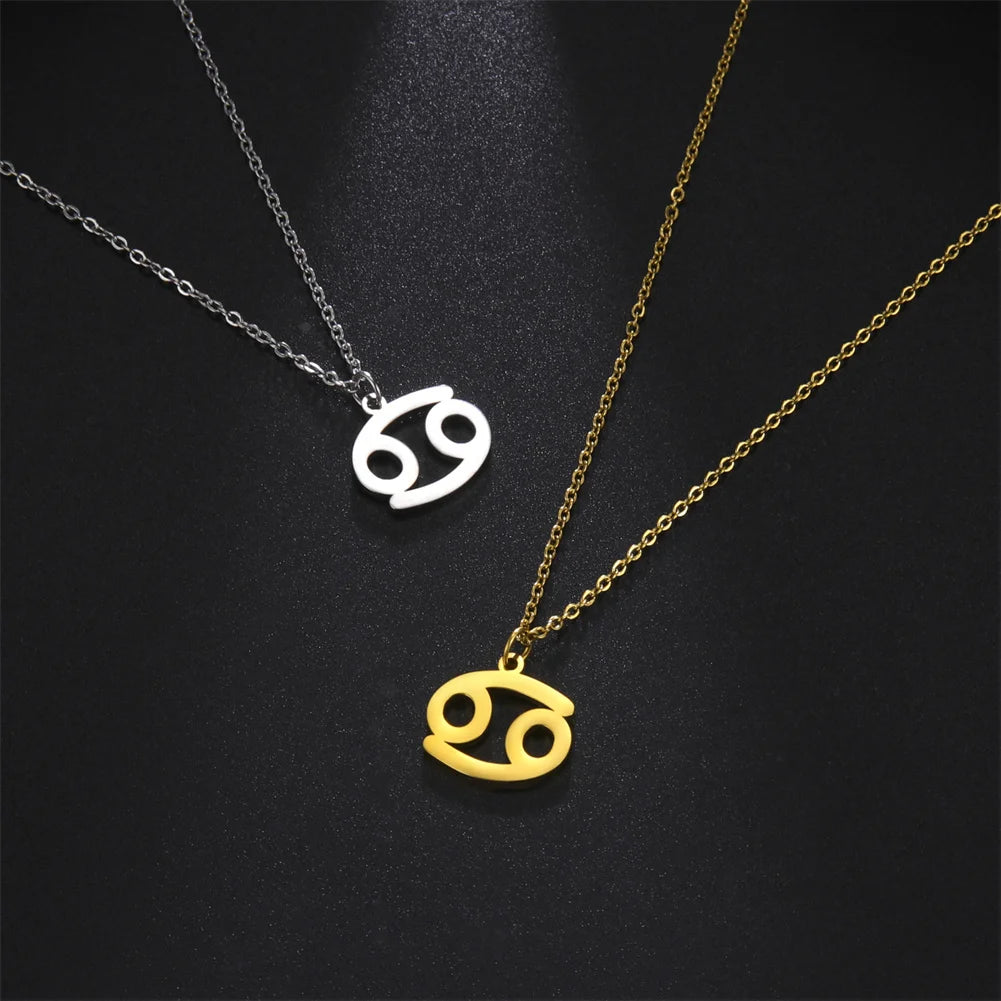 Zodiac Sign Stainless Steel or Gold Plated Pendant Necklace