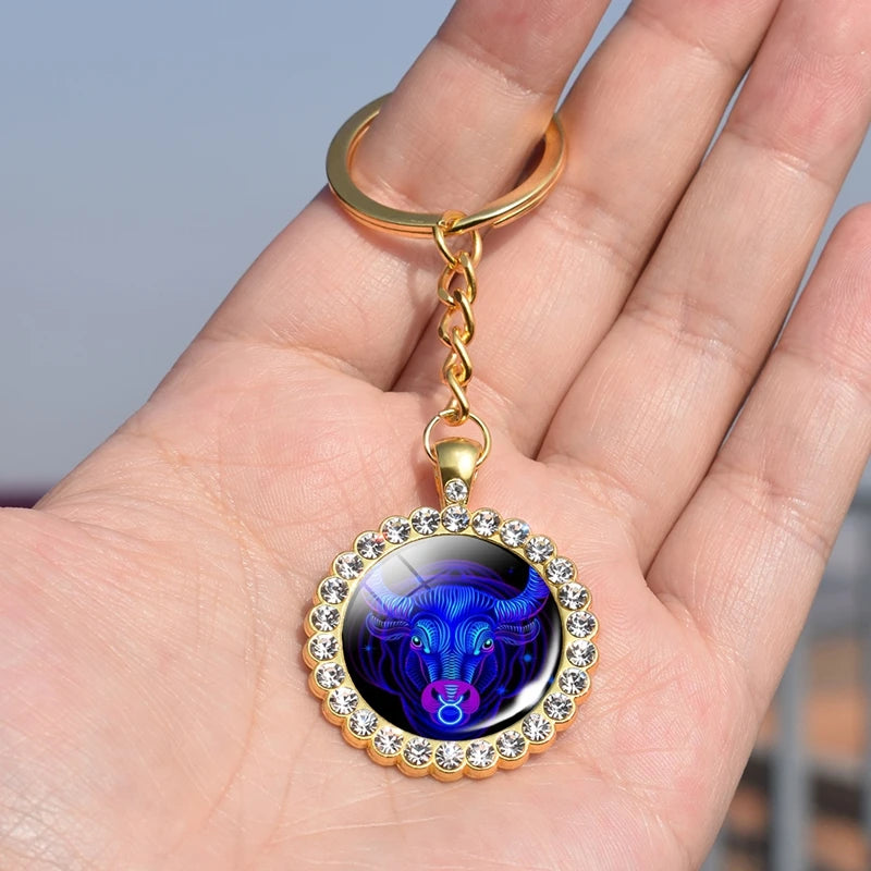 Constellation Double Side Cabochon Glass Ball Keychain