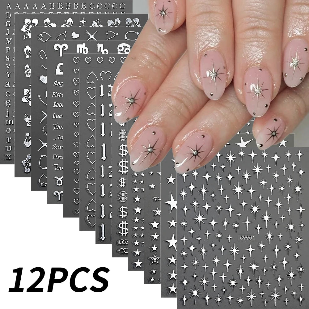Zodiac Constellation 3D Bronzing Nail Stickers