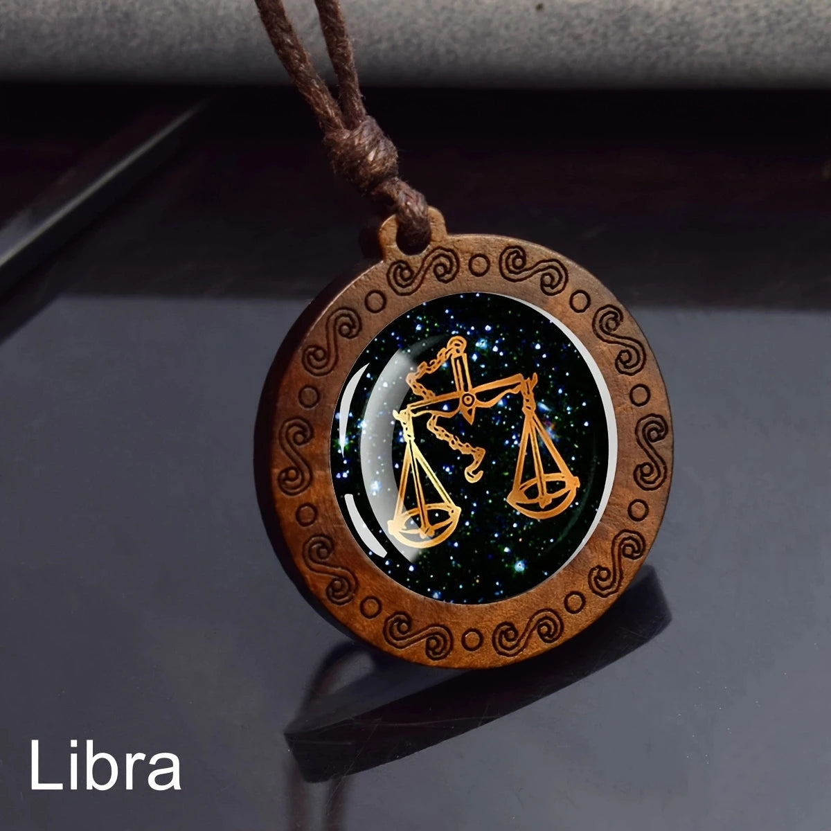 Zodiac Sign Rope Chain Constellation Wooden Pendant Necklace