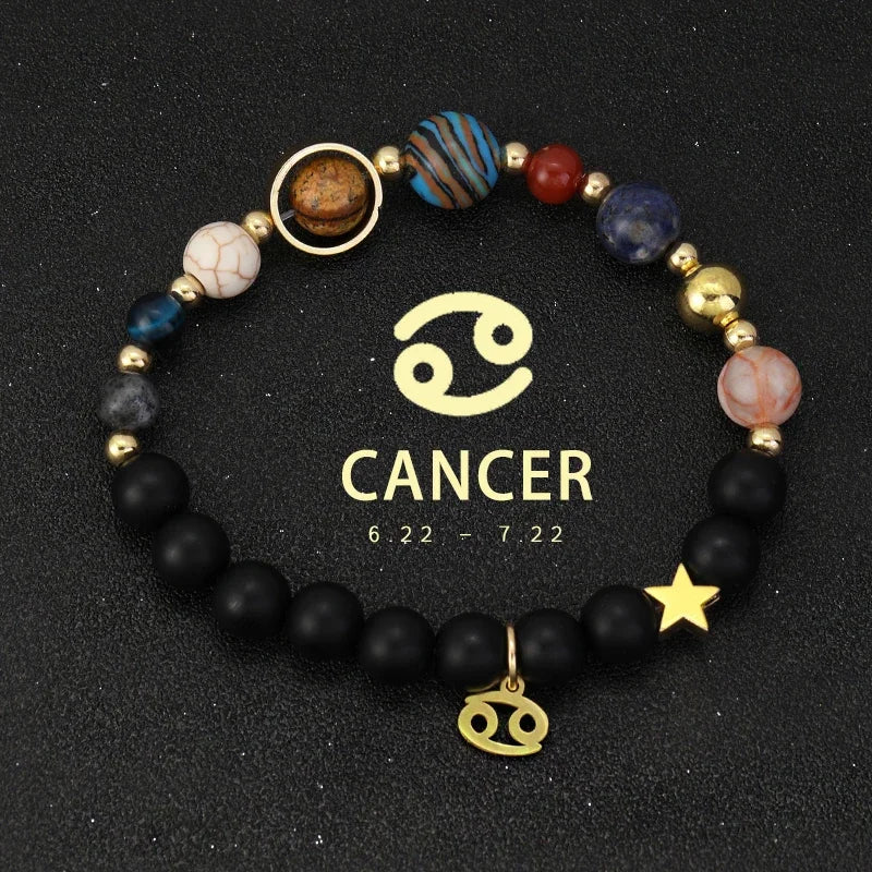 Zodiac Signs Cosmic Galaxies Natural Stone Solar System Constellation Bracelet