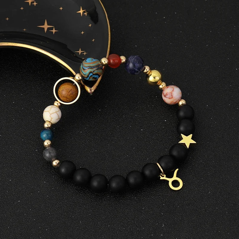 Zodiac Signs Cosmic Galaxies Natural Stone Solar System Constellation Bracelet