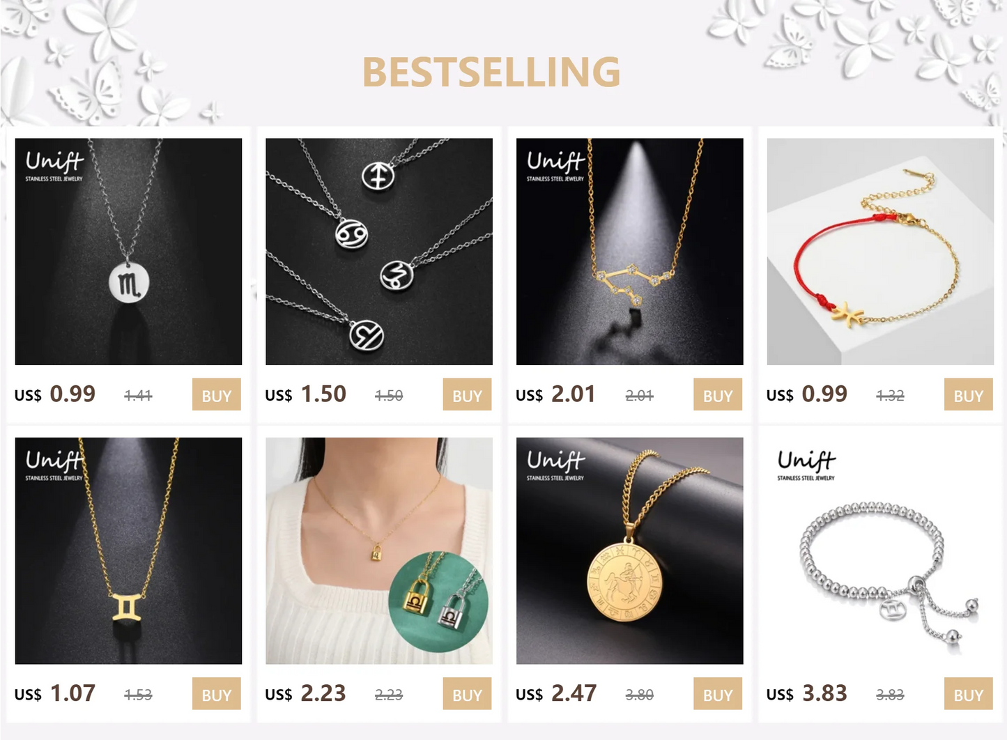 Zodiac Sign Stainless Steel or Gold Plated Pendant Necklace