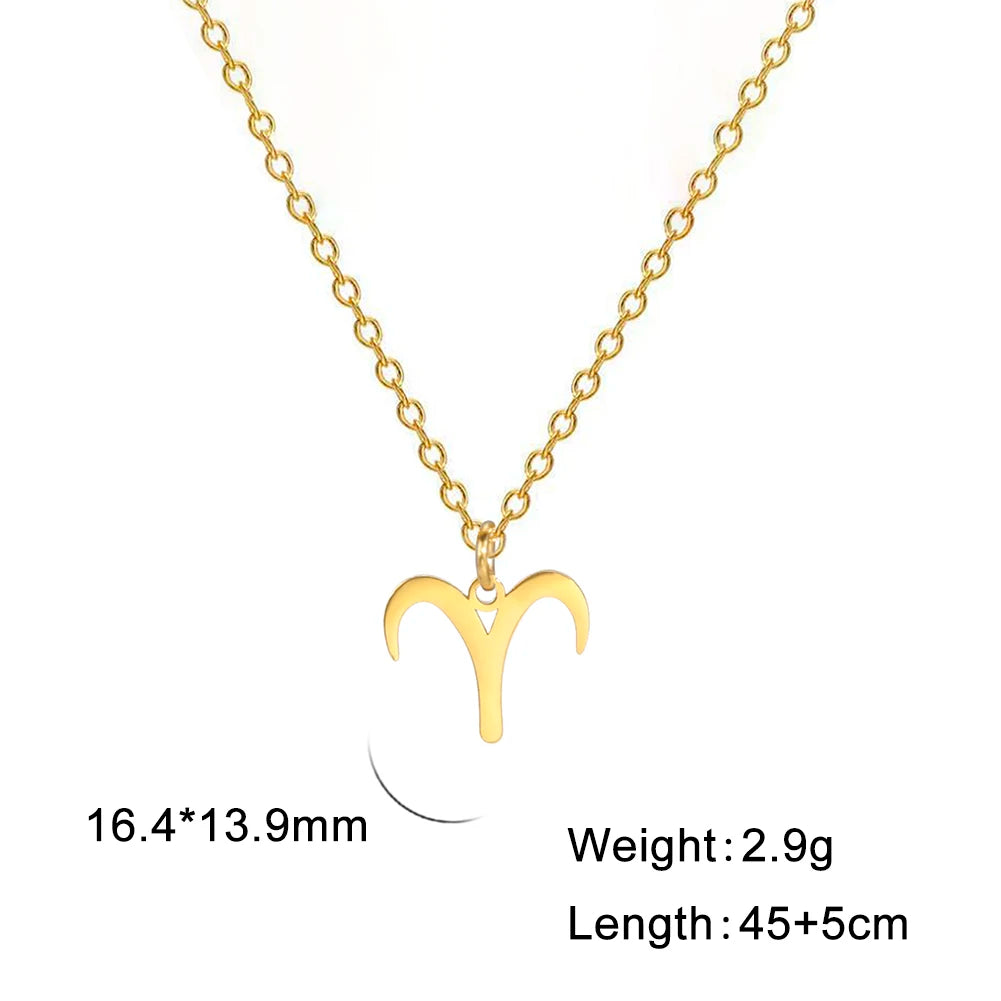 Zodiac Sign Stainless Steel or Gold Plated Pendant Necklace