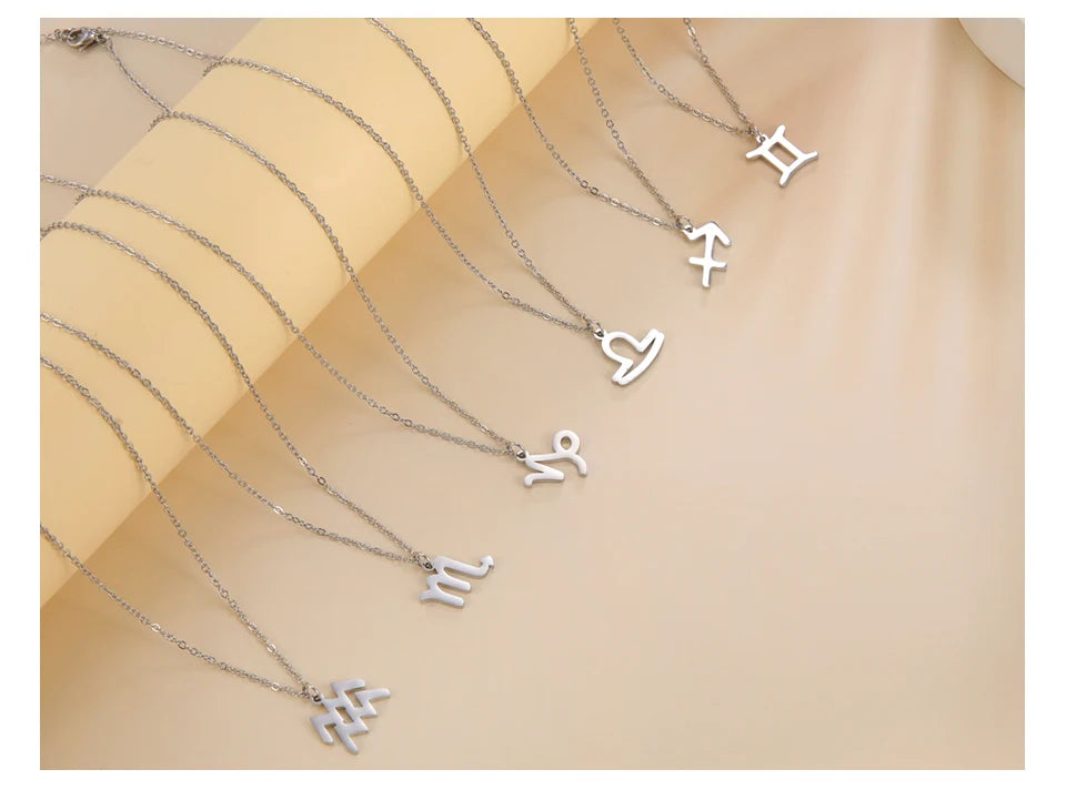 Zodiac Sign Stainless Steel or Gold Plated Pendant Necklace