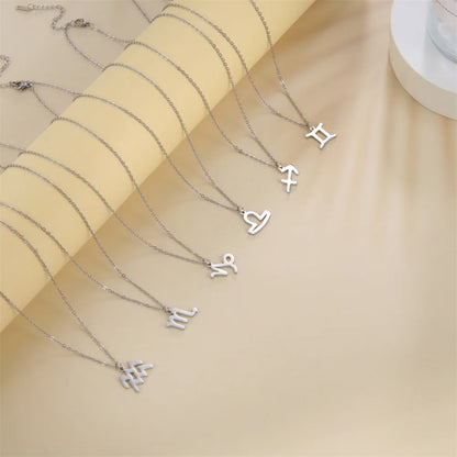 Zodiac Sign Stainless Steel or Gold Plated Pendant Necklace