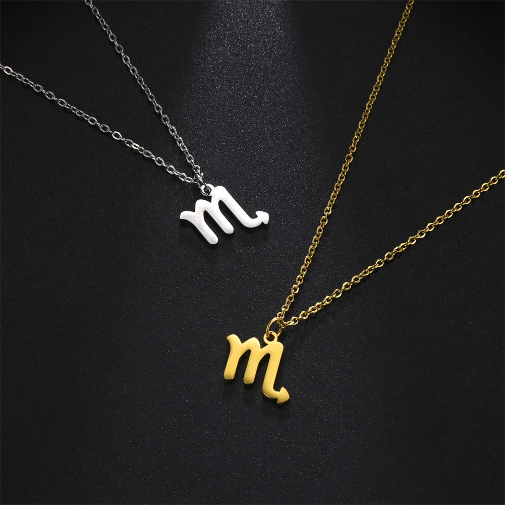Zodiac Sign Stainless Steel or Gold Plated Pendant Necklace