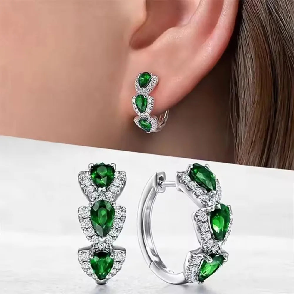 925 Sterling Silver Hoop Earrings – Blue Zirconia, Elegant Party Jewelry