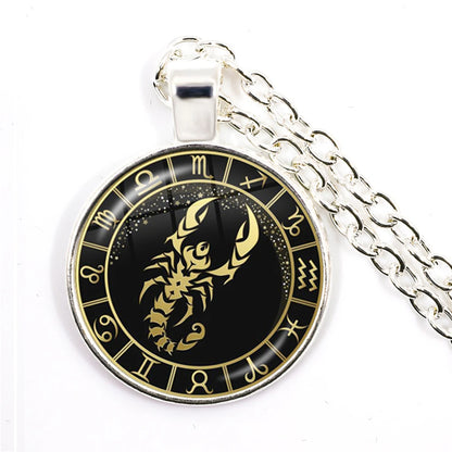 Constellation Pendant Antique Bronze Glass Dome Zodiac Necklace