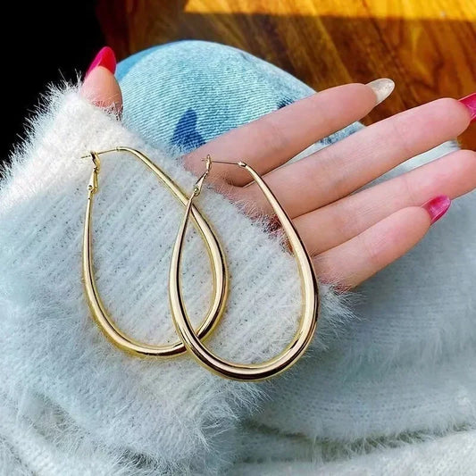 Geometric Big Hoop Earrings – Stainless Steel, Oval Design for Women