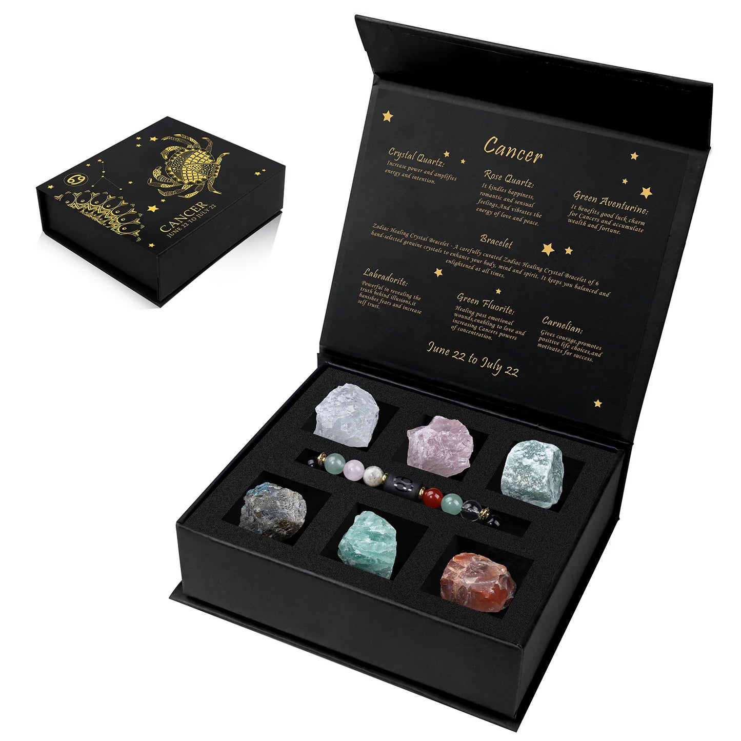 Constellation Zodiac Sign Gift Box - Lapis Lazuli Amethysts Rope Bracelet With Raw Stone