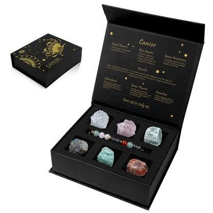 Constellation Zodiac Sign Gift Box - Lapis Lazuli Amethysts Rope Bracelet With Raw Stone