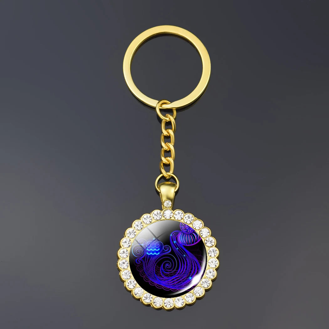 Constellation Double Side Cabochon Glass Ball Keychain