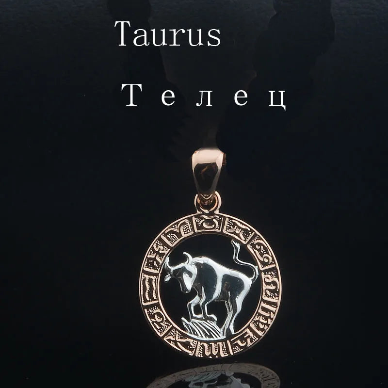 Constellation 585 Rose White Gold Color Zodiac Pendant