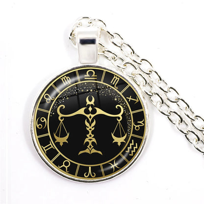 Constellation Pendant Antique Bronze Glass Dome Zodiac Necklace