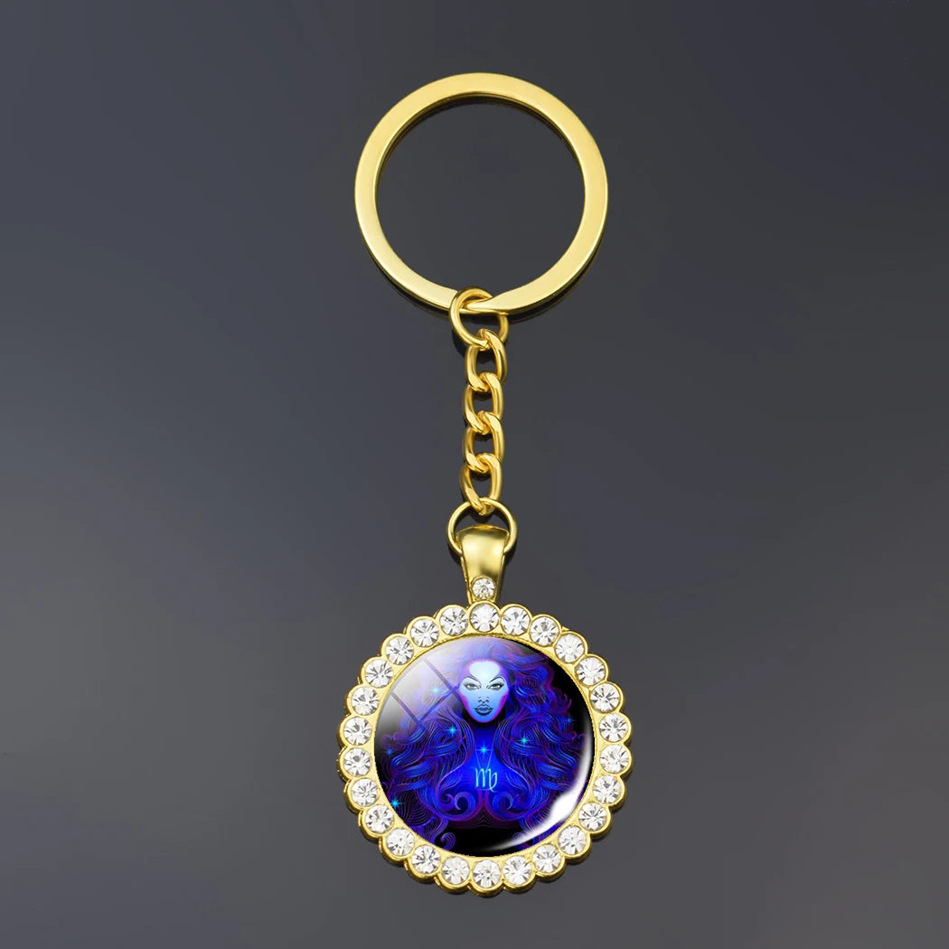Constellation Double Side Cabochon Glass Ball Keychain