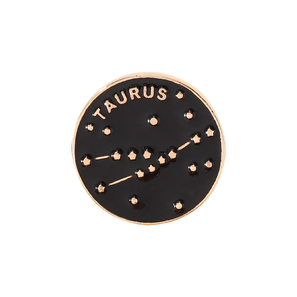 The Zodiac Collection Enamel Pins Constellation Round Brooch
