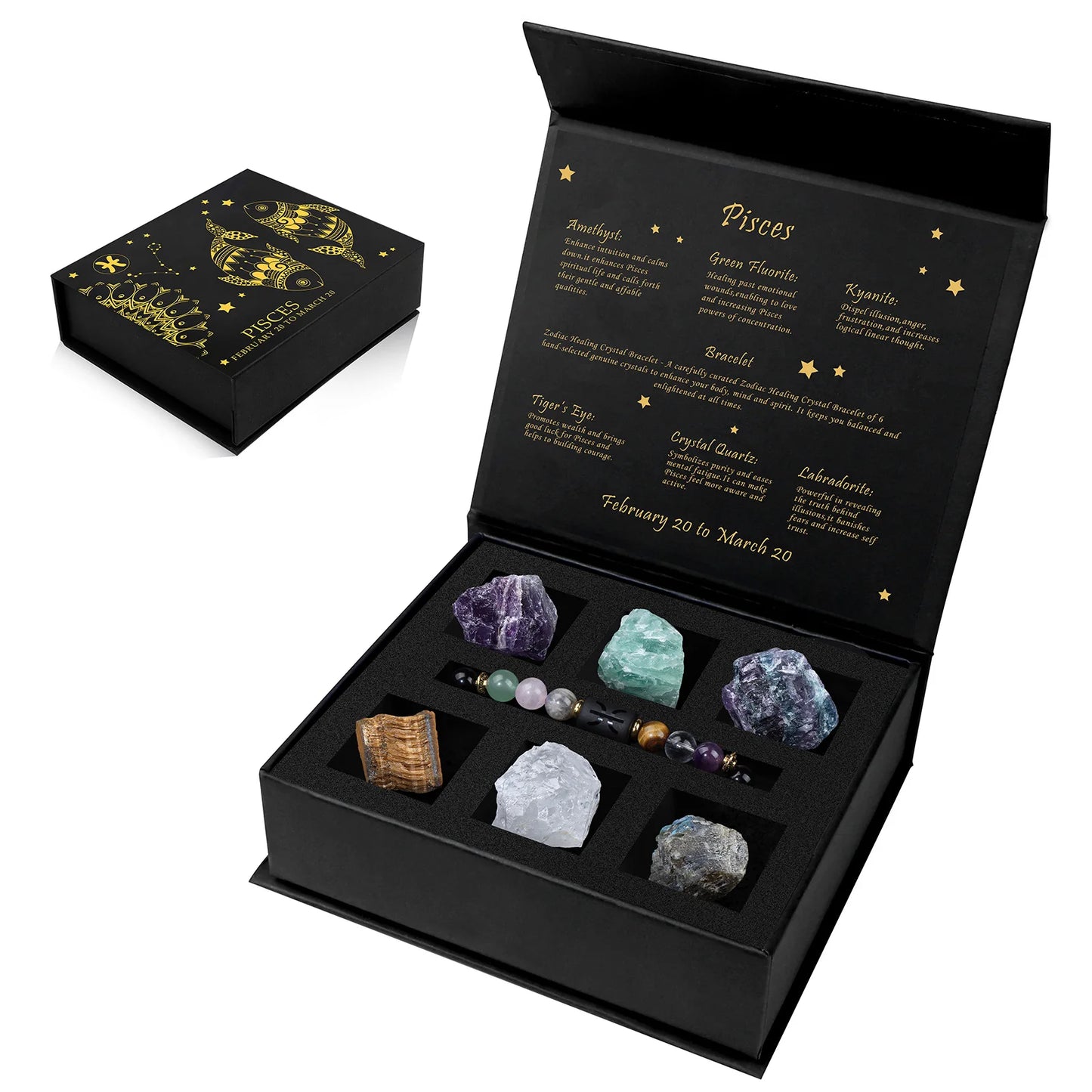Constellation Zodiac Sign Gift Box - Lapis Lazuli Amethysts Rope Bracelet With Raw Stone