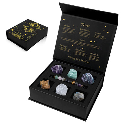 Constellation Zodiac Sign Gift Box - Lapis Lazuli Amethysts Rope Bracelet With Raw Stone