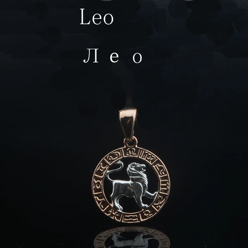 Constellation 585 Rose White Gold Color Zodiac Pendant