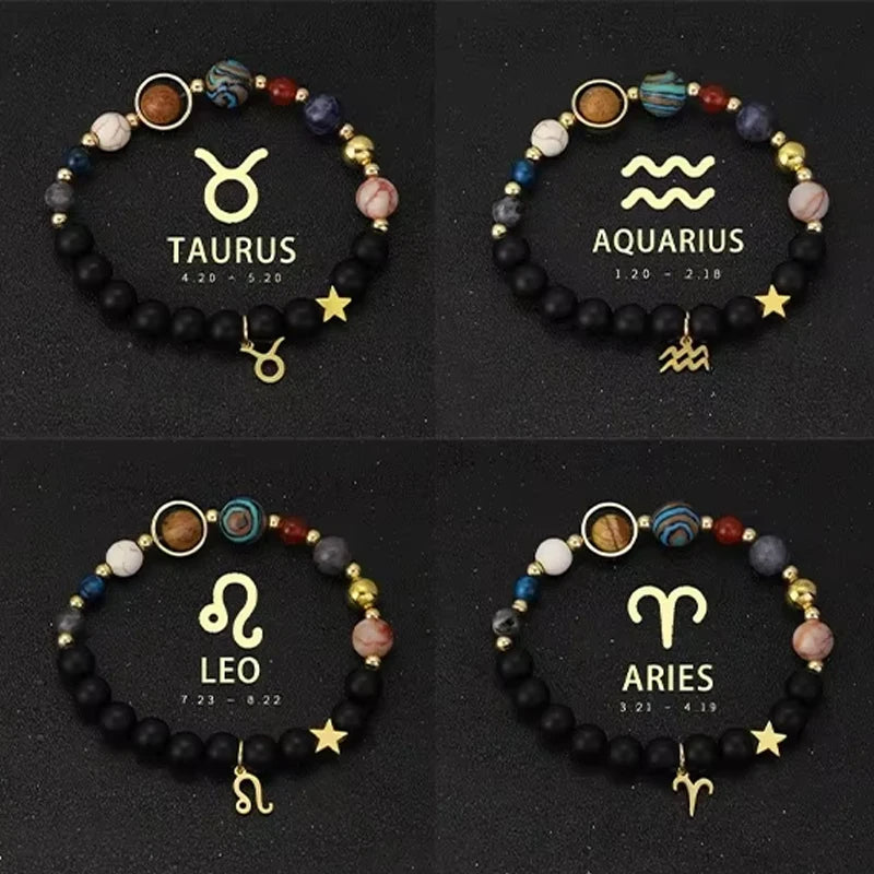 Zodiac Signs Cosmic Galaxies Natural Stone Solar System Constellation Bracelet