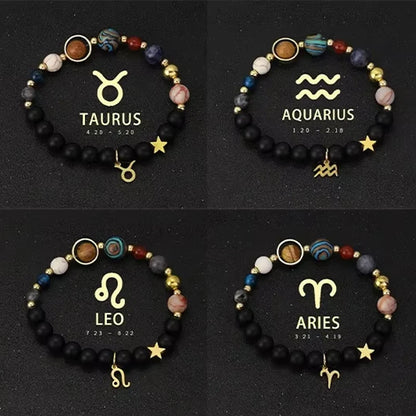 Zodiac Signs Cosmic Galaxies Natural Stone Solar System Constellation Bracelet