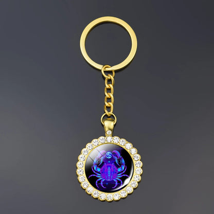 Constellation Double Side Cabochon Glass Ball Keychain
