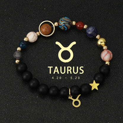 Zodiac Signs Cosmic Galaxies Natural Stone Solar System Constellation Bracelet