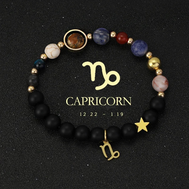 Zodiac Signs Cosmic Galaxies Natural Stone Solar System Constellation Bracelet