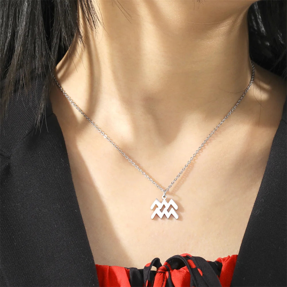 Zodiac Sign Stainless Steel or Gold Plated Pendant Necklace