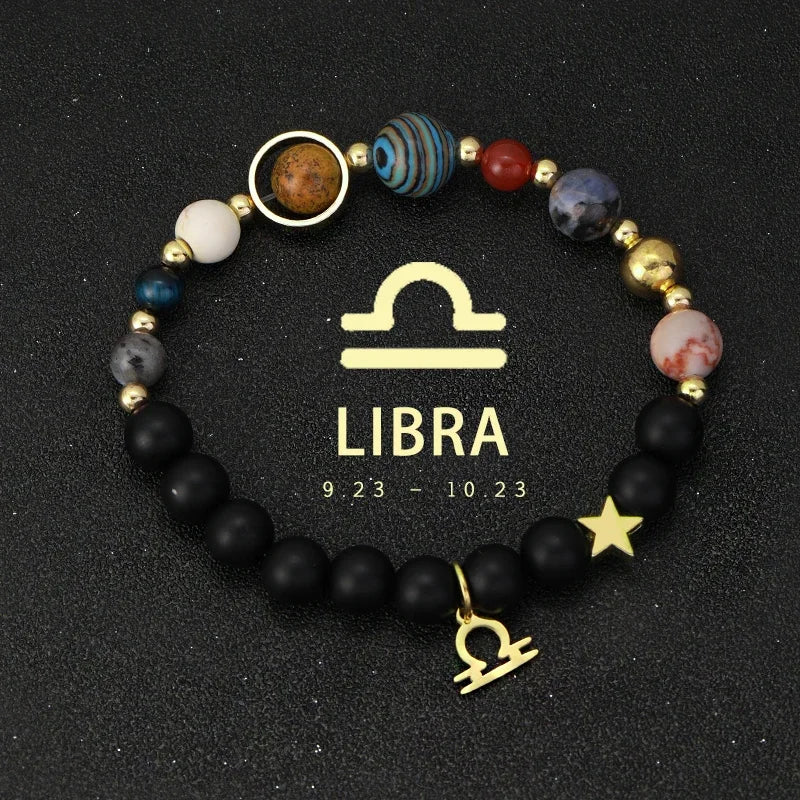 Zodiac Signs Cosmic Galaxies Natural Stone Solar System Constellation Bracelet